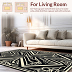 Art Deco Black Cream Geometric Floral Rug