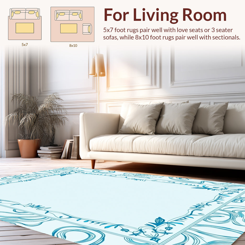 Art Nouveau Teal Swirl Botanical Design Rug