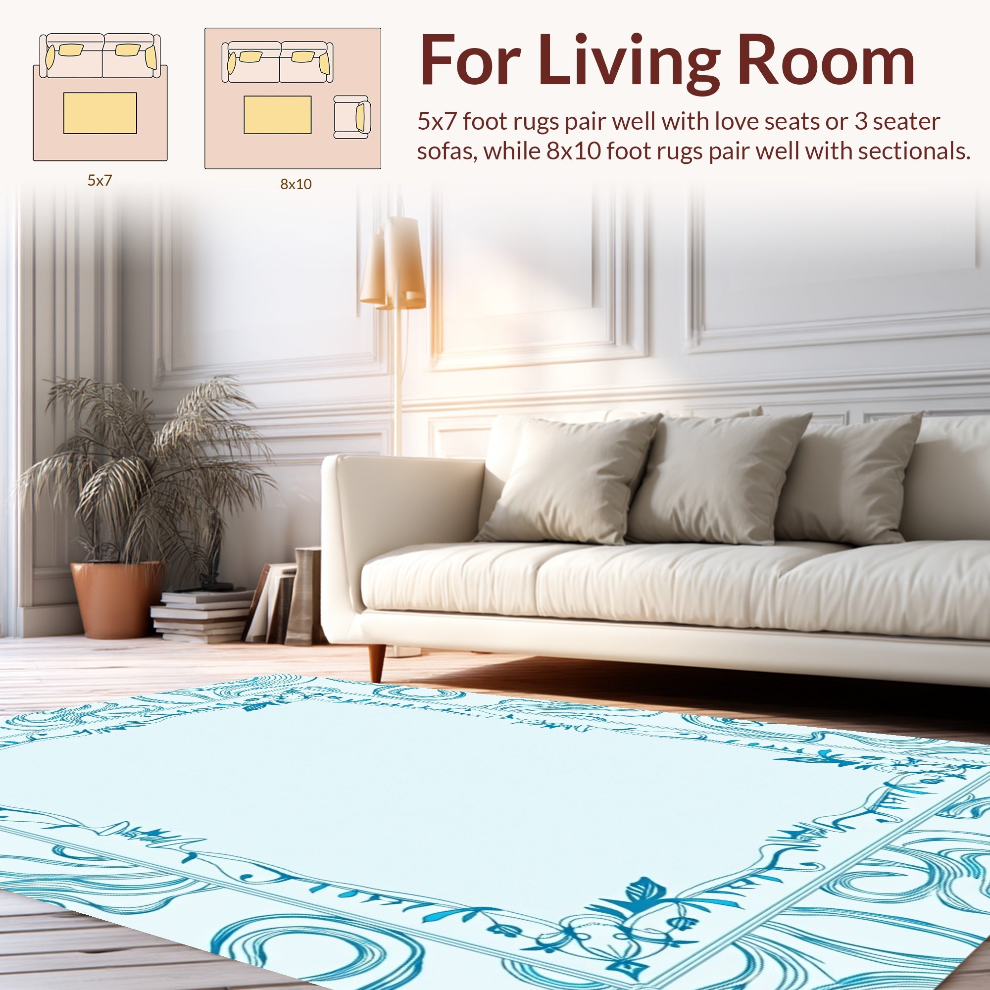 Art Nouveau Teal Swirl Botanical Design Rug