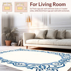 Elegant Blue Scrollwork Floral Frame Rug