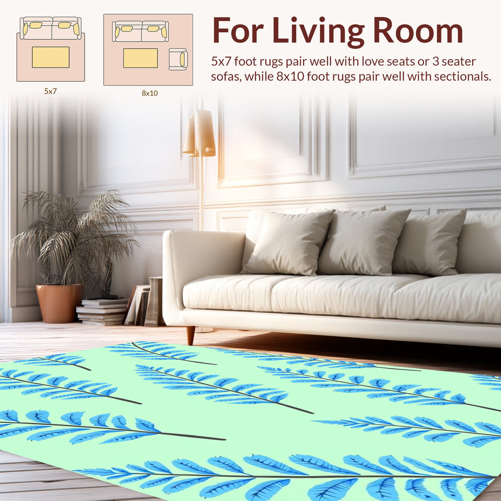 Blue Fern Patterned Mint Rug