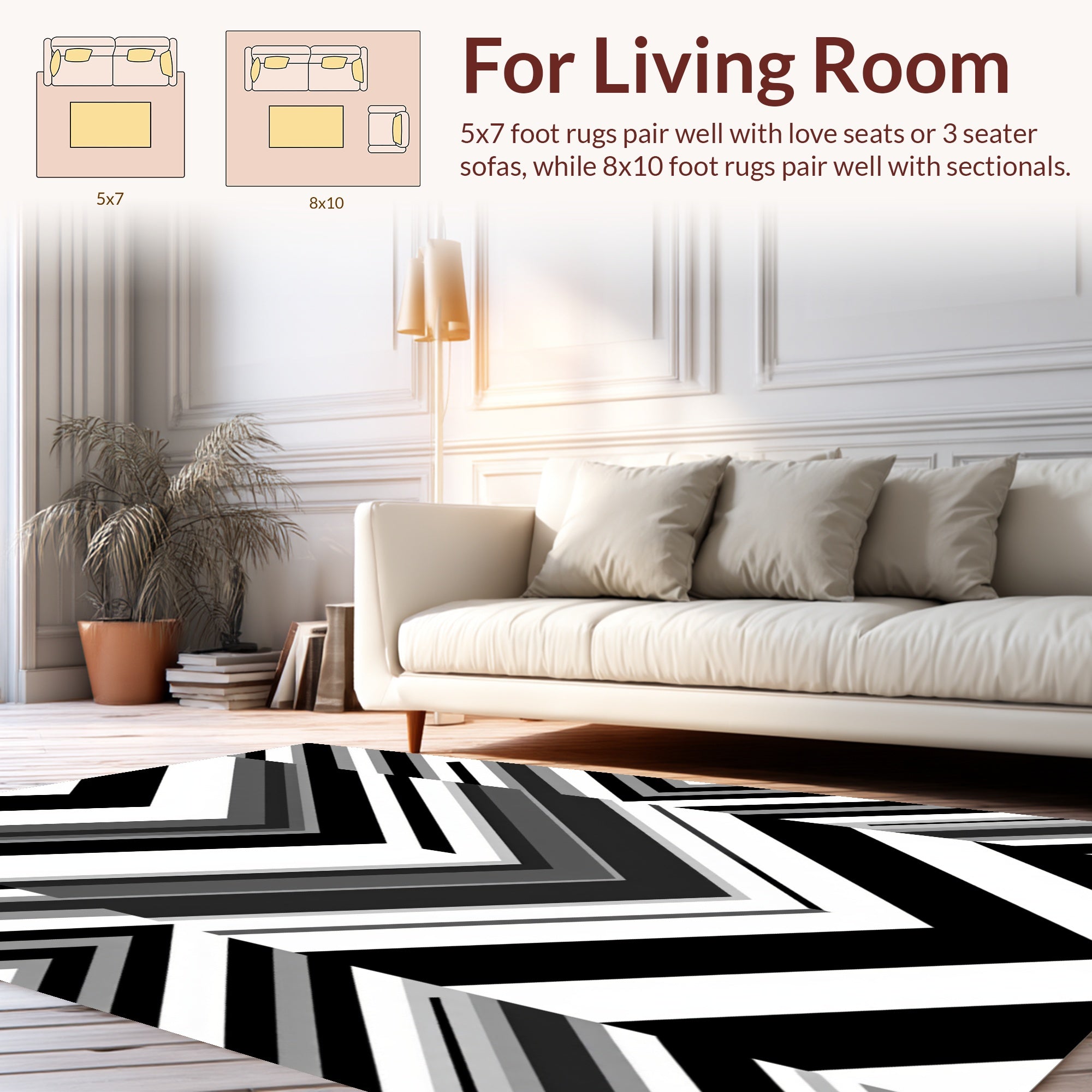 Bold Black White Chevron Stripes Design Rug