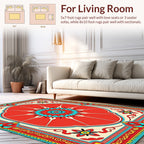 Vibrant Red Radial Floral Pattern Rug