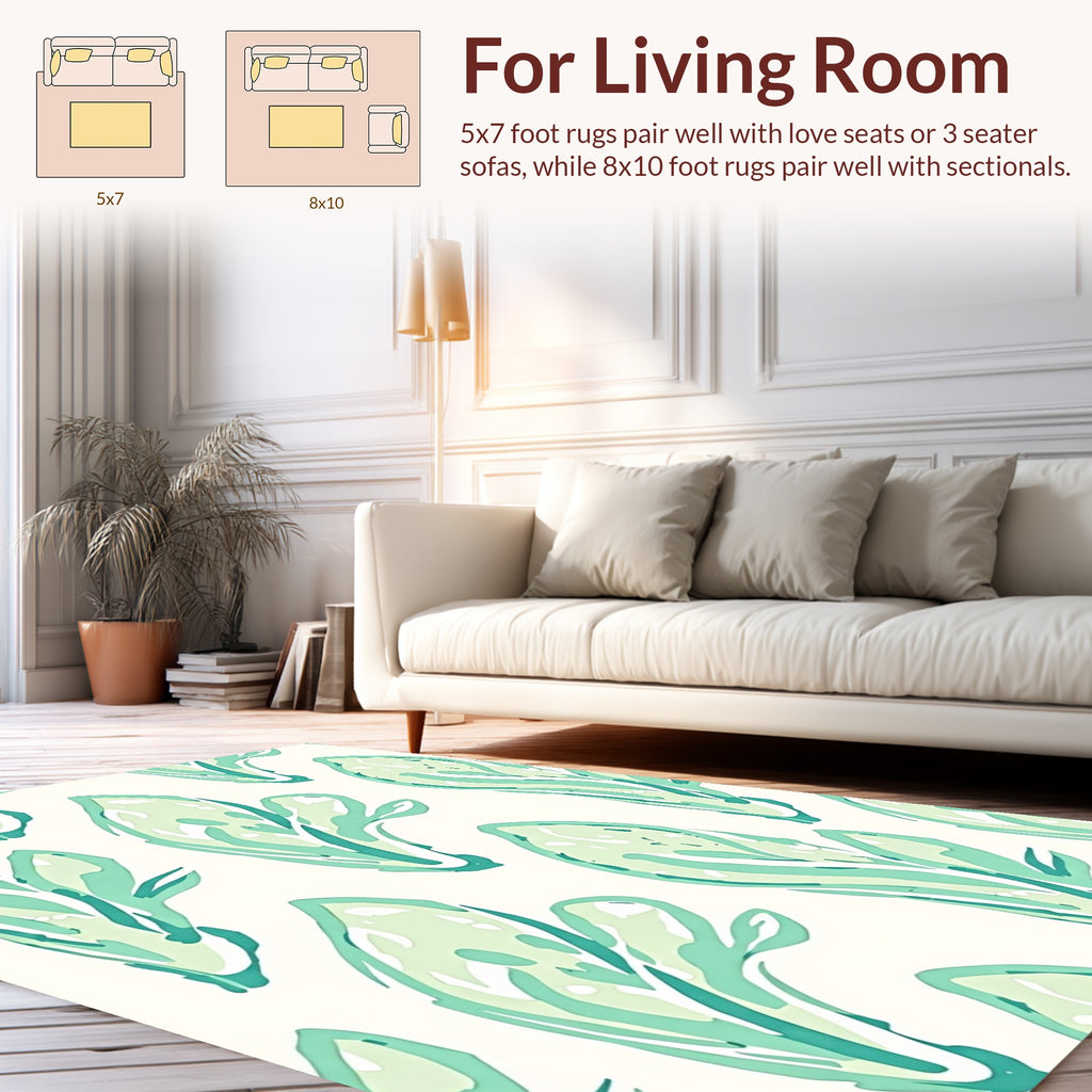 Abstract Green Leaf Pattern Rug