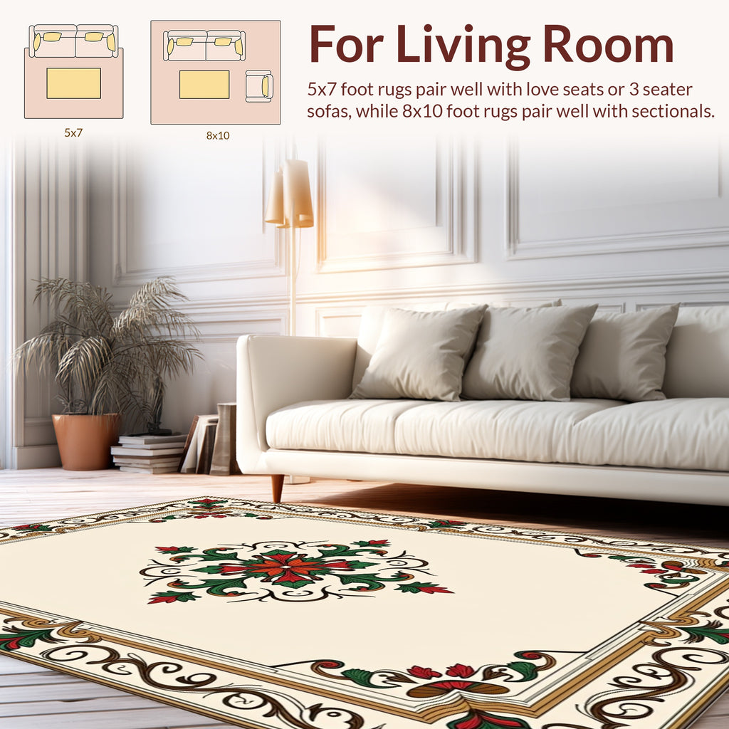Ornate Floral Scrollwork Border Design Rug