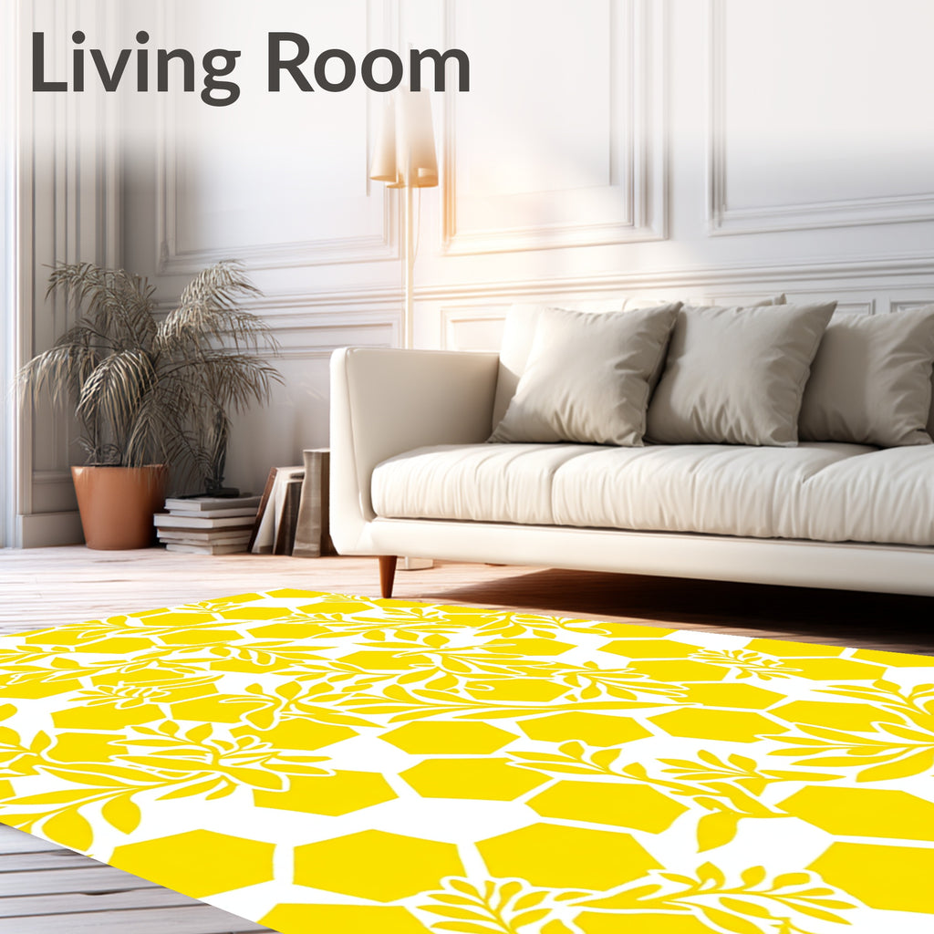 Yellow Hexagon Vine Pattern Rug