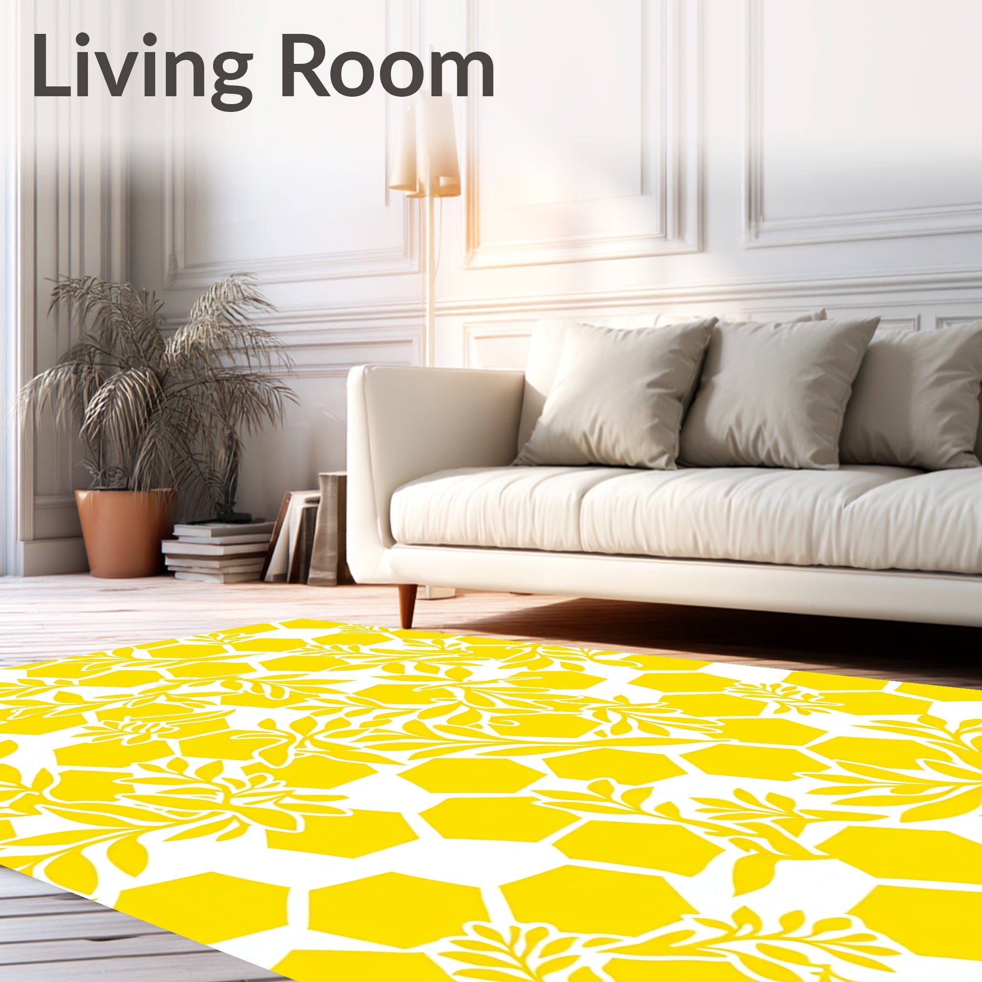 Yellow Hexagon Vine Pattern Rug