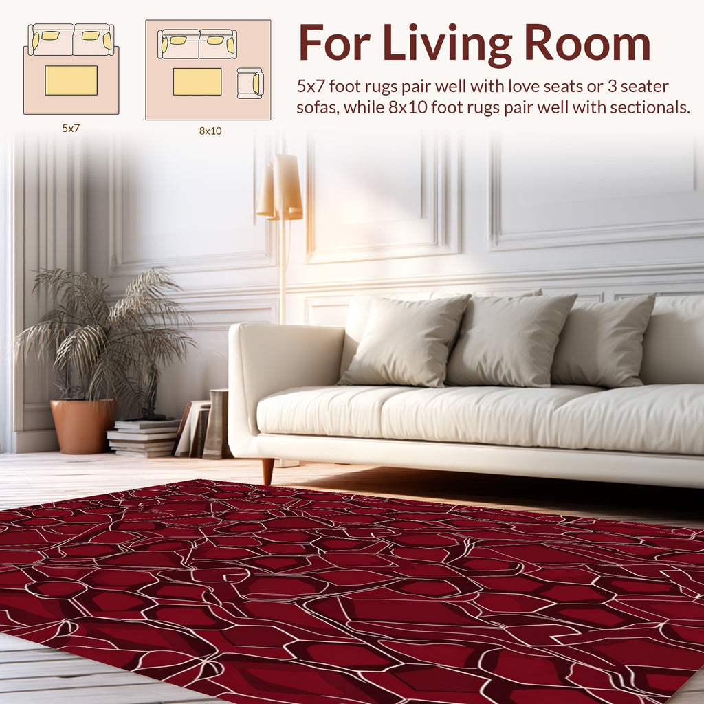Deep Red Abstract Geometric Pattern Rug