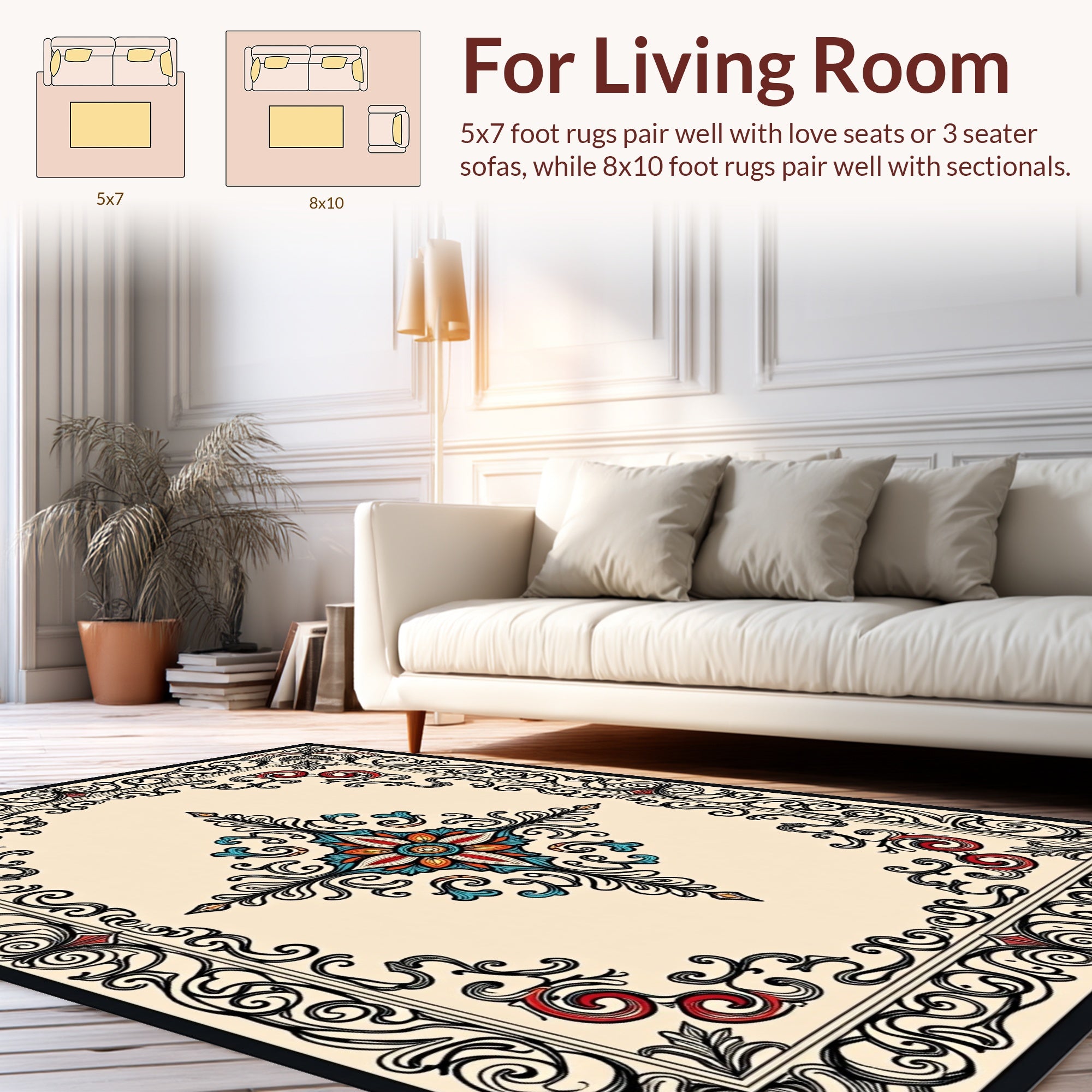 Ornate Floral Medallion Border Design Rug