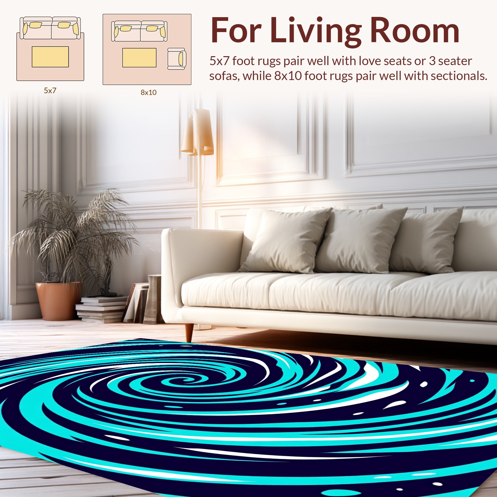 Dynamic Turquoise Swirl Pattern Rug