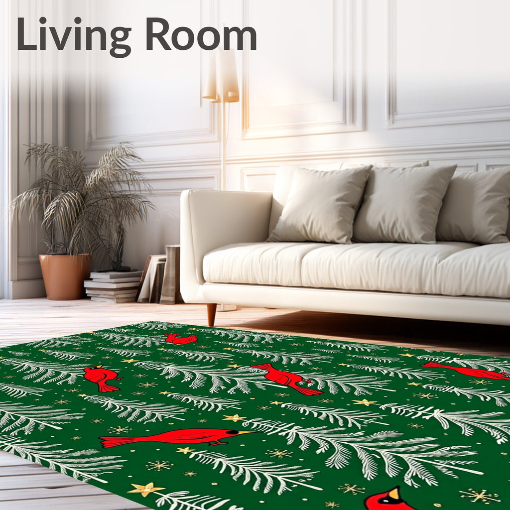 Crimson Cardinals on Pine Forest Background Rug