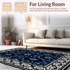 Black Blue Floral Scroll Pattern Rug