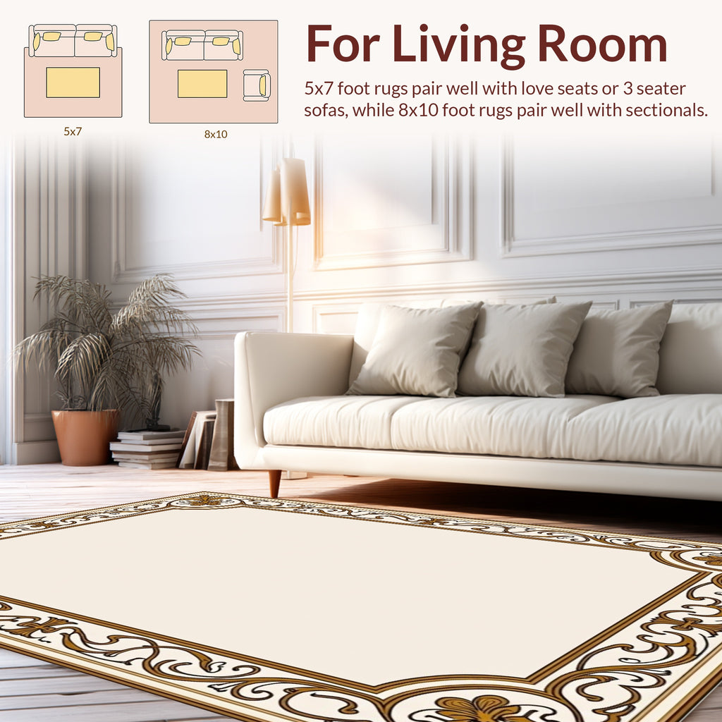 Ornamental Gold Brown Floral Frame Rug