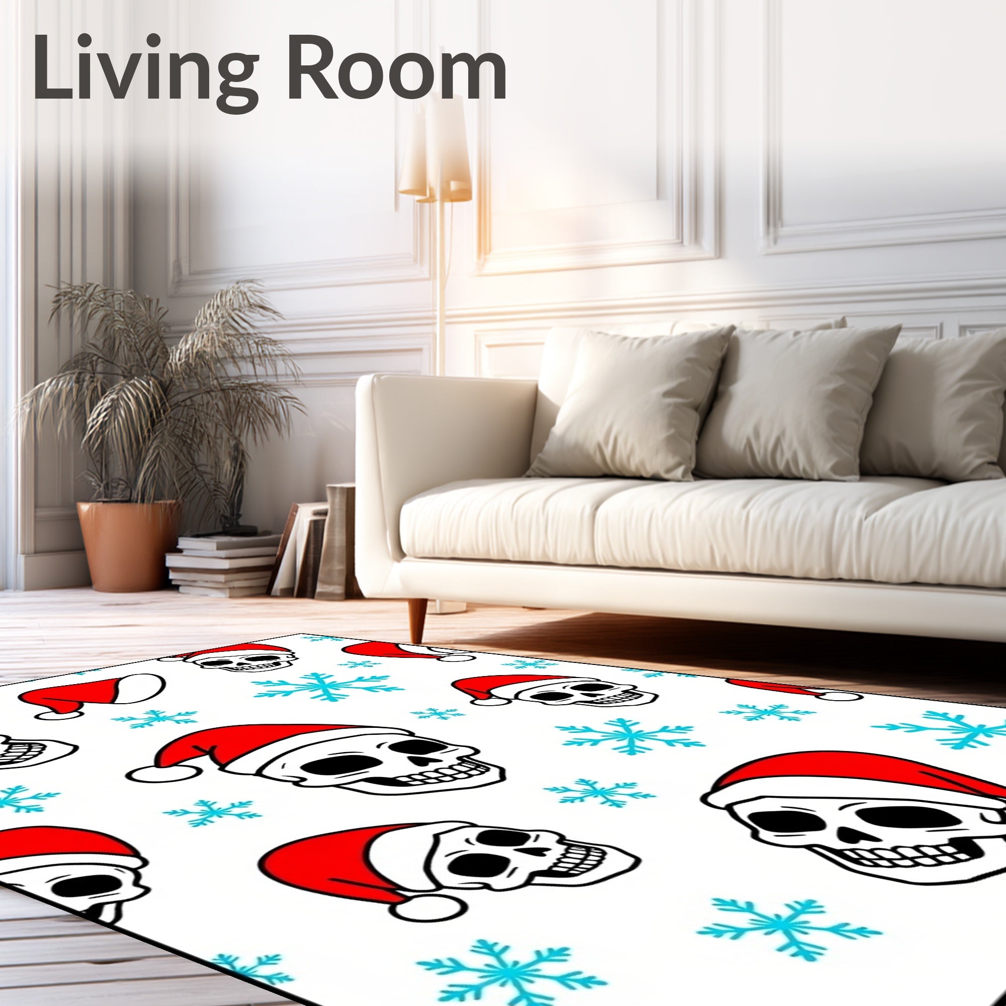 Festive Red Santa Skull Snowflake Rug
