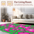 Vibrant Pink Floral Leaf Pattern Rug