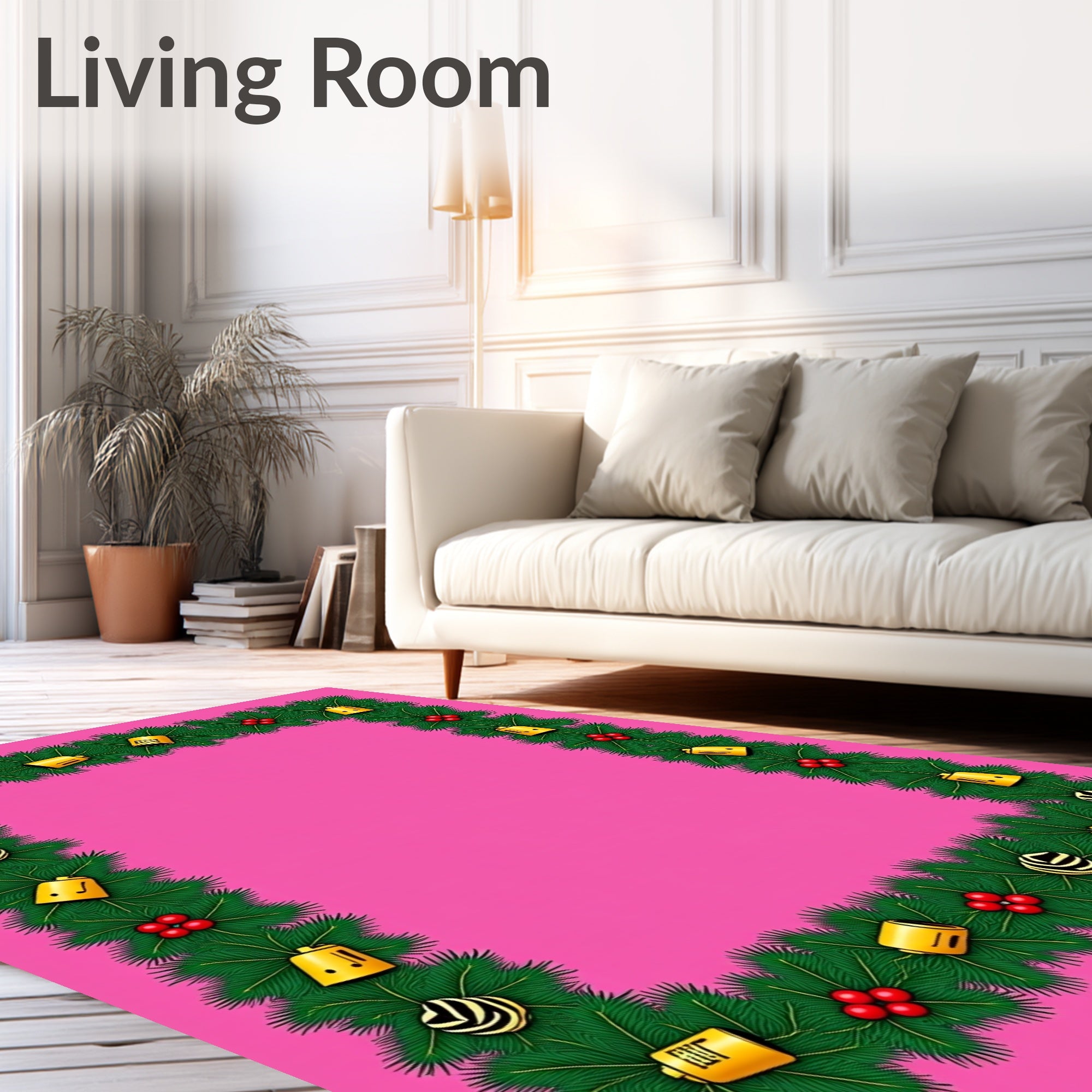 Festive Green Christmas Garland Bells Rug