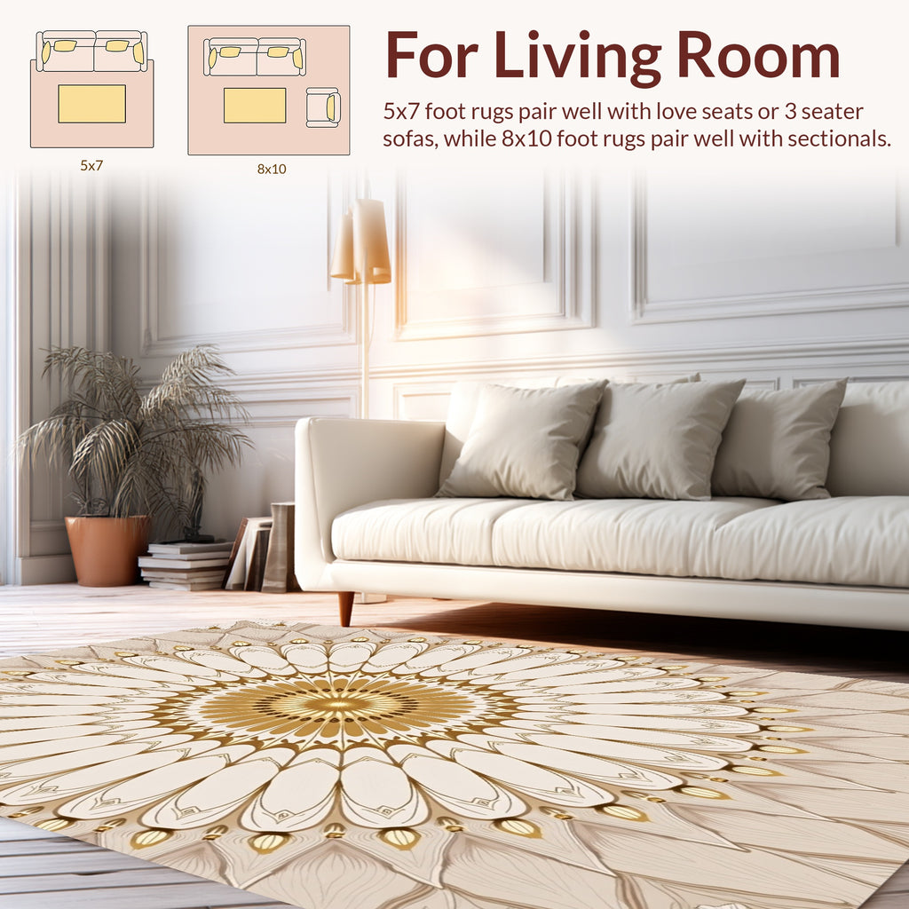 Golden Sunburst Mandala Style Rug
