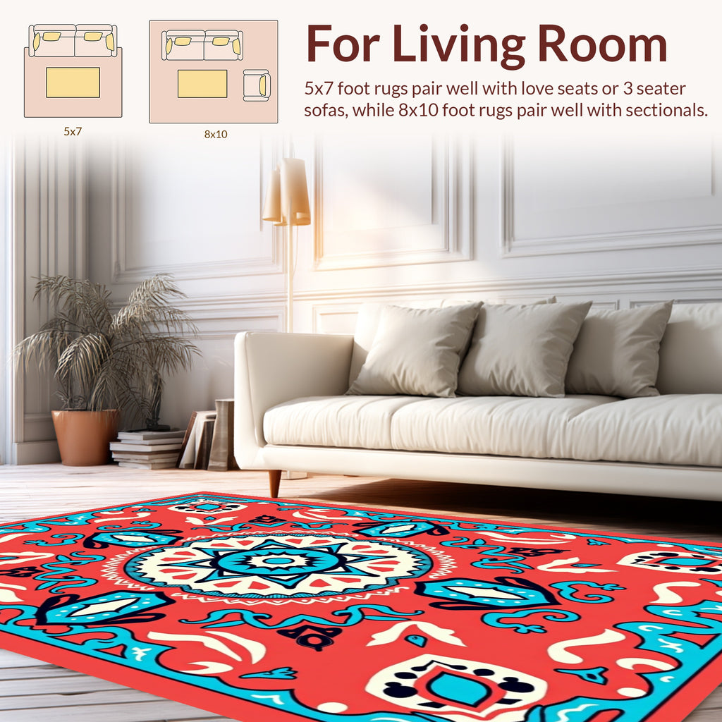 Bold Coral Aqua Medallion Pattern Design Rug