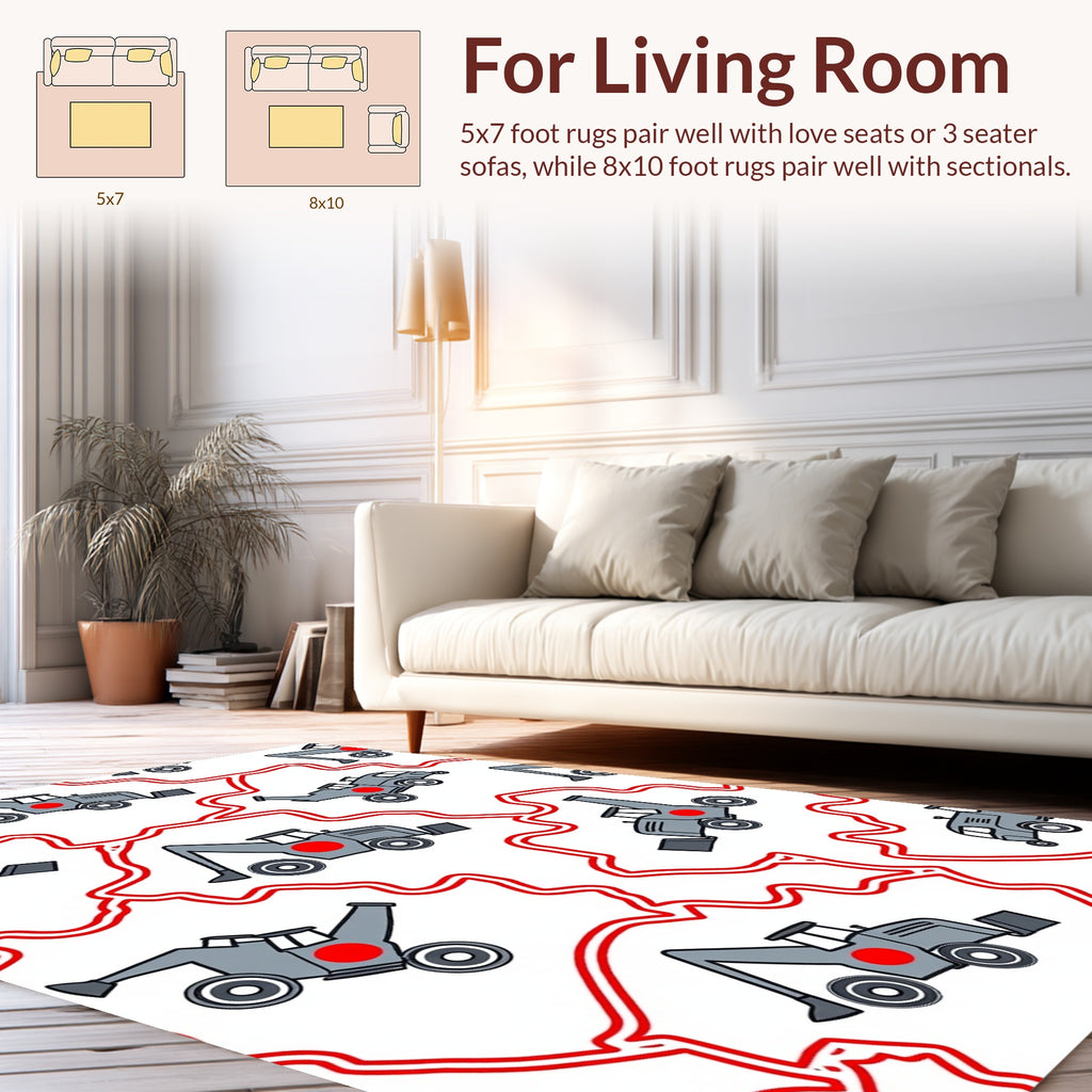 Gray Excavator Pattern With Red Outline Rug