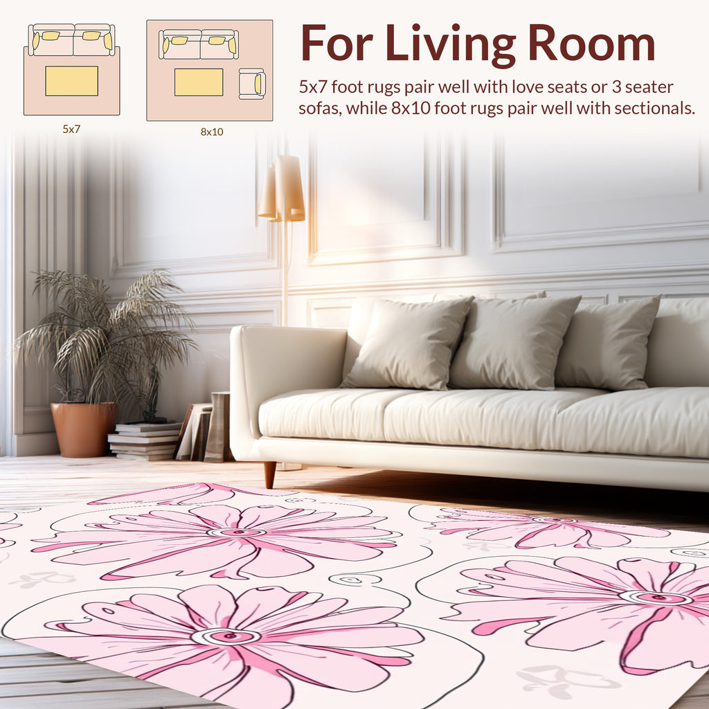 Pink Floral Outline Design Rug