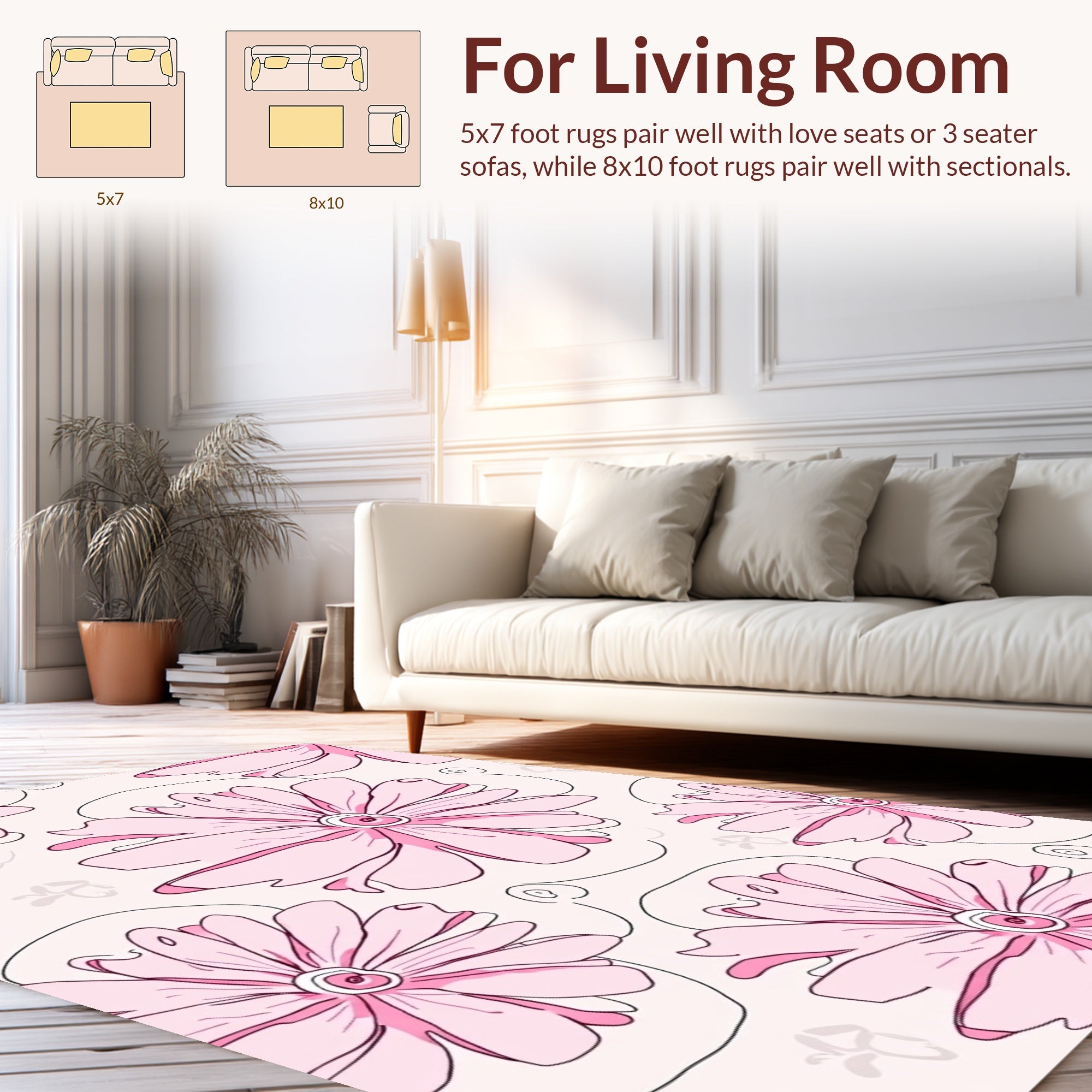 Pink Floral Outline Design Rug