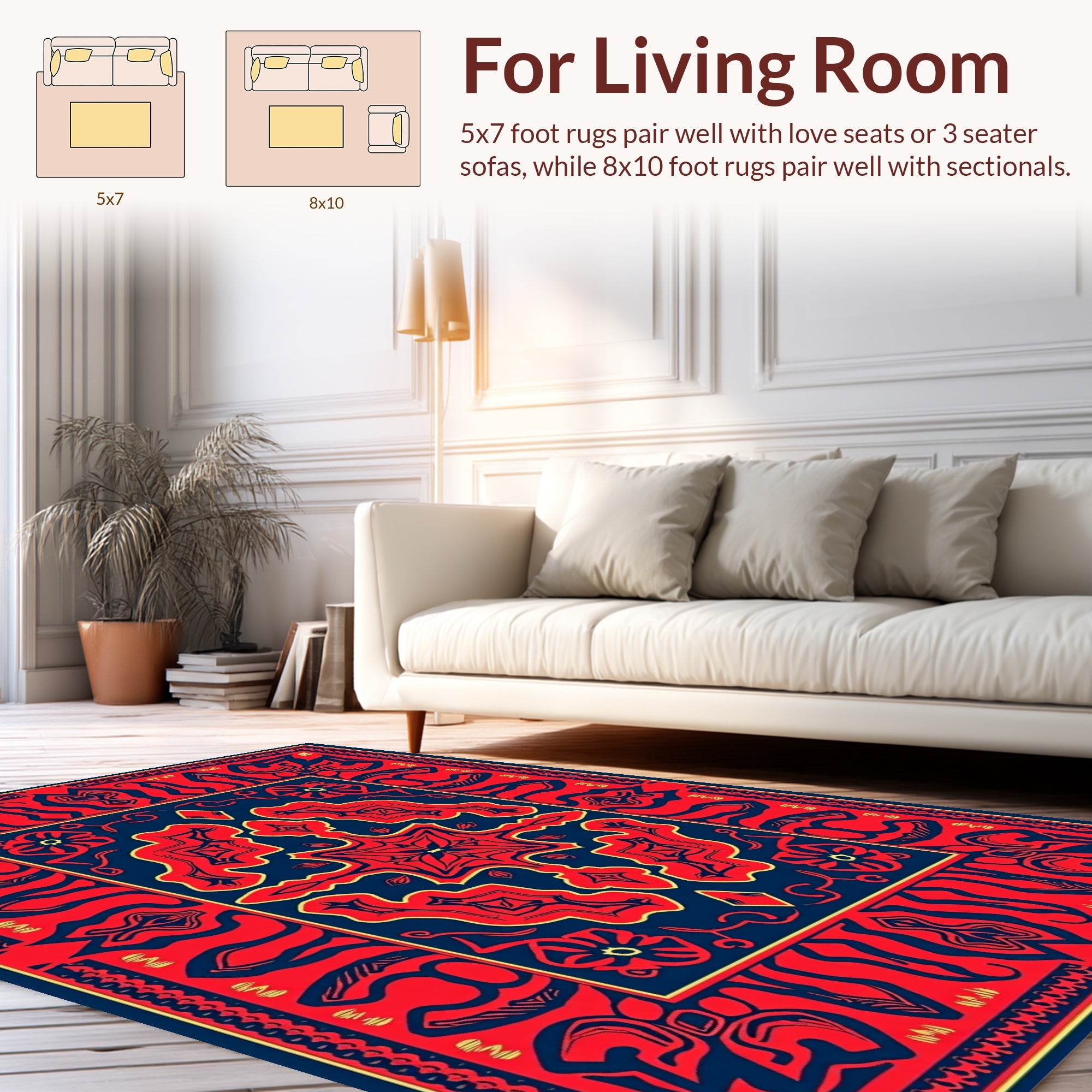 Bold Red Blue Exotic Pattern Rug