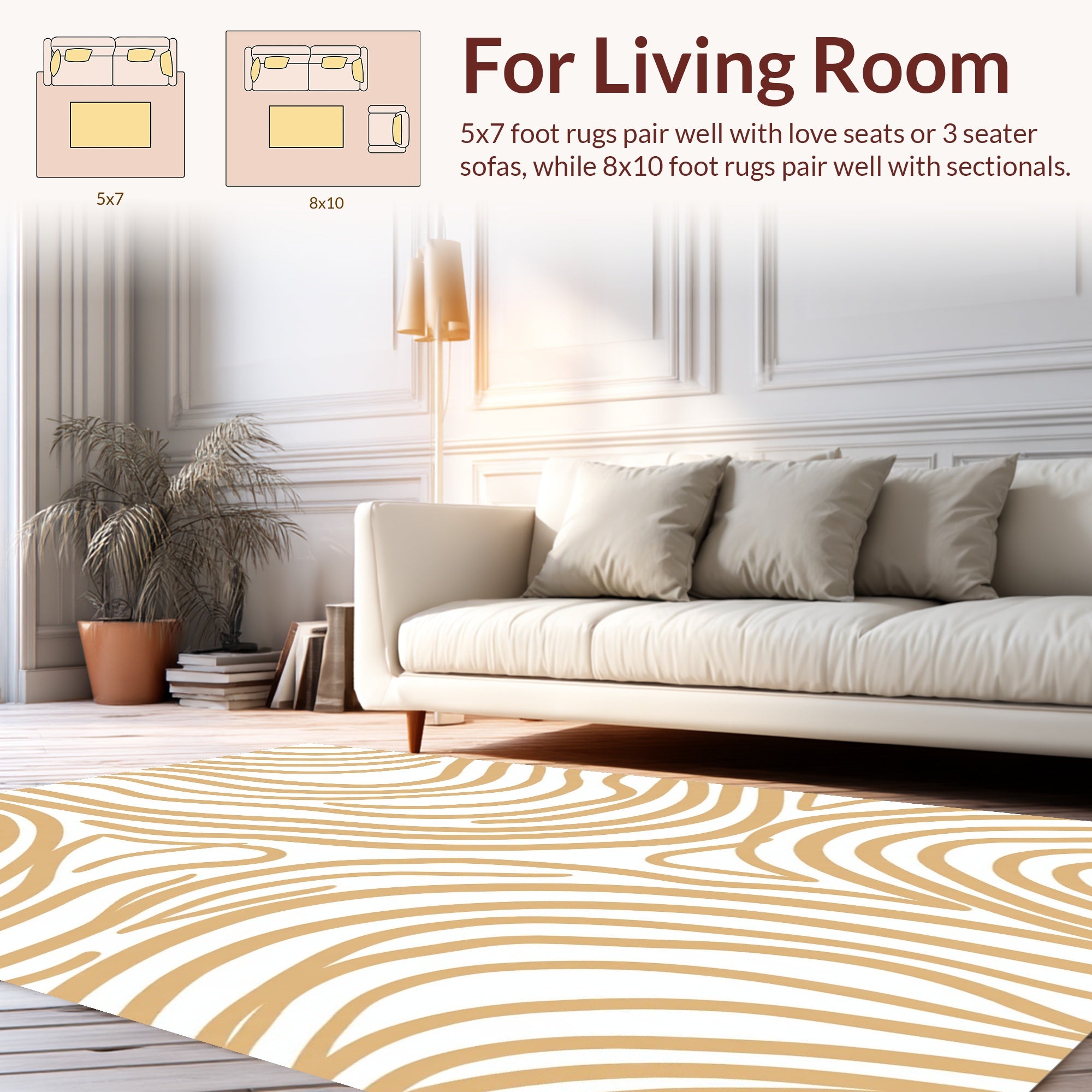 Golden Tan Abstract Swirl Pattern Rug