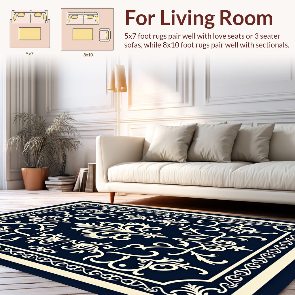 Classic Damask Scrollwork Intricate Design Rug