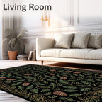 Ornate Black Botanical Leaf Collage Rug