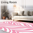 Pink White Abstract Swirl Pattern Rug