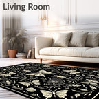 Black cream butterfly insect foliage composition Rug