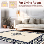 Elegant Dark Blue Scrollwork Border Design Rug