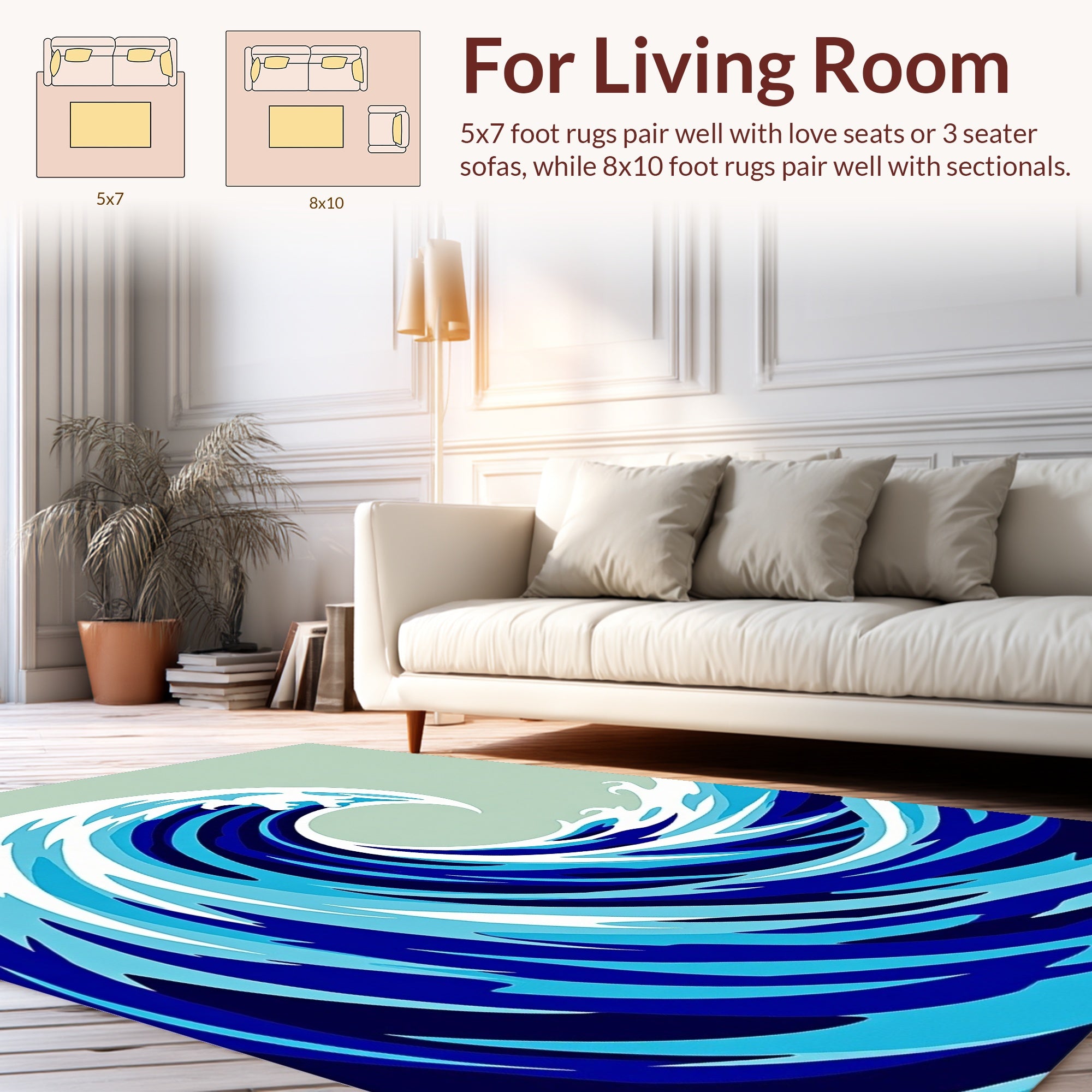 Dynamic Blue Wave Abstract Pattern Rug