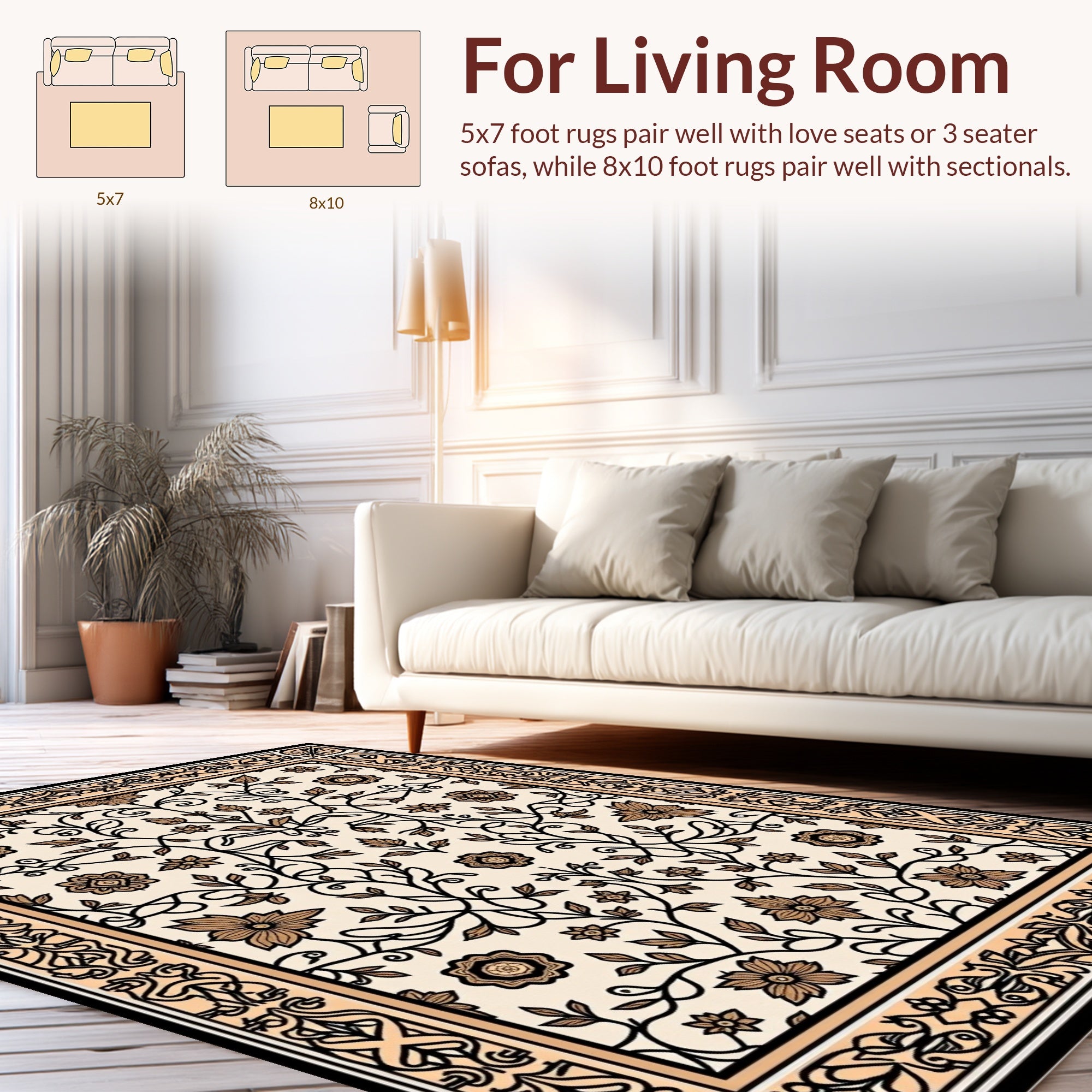 Ornate Floral Vine Pattern Rug