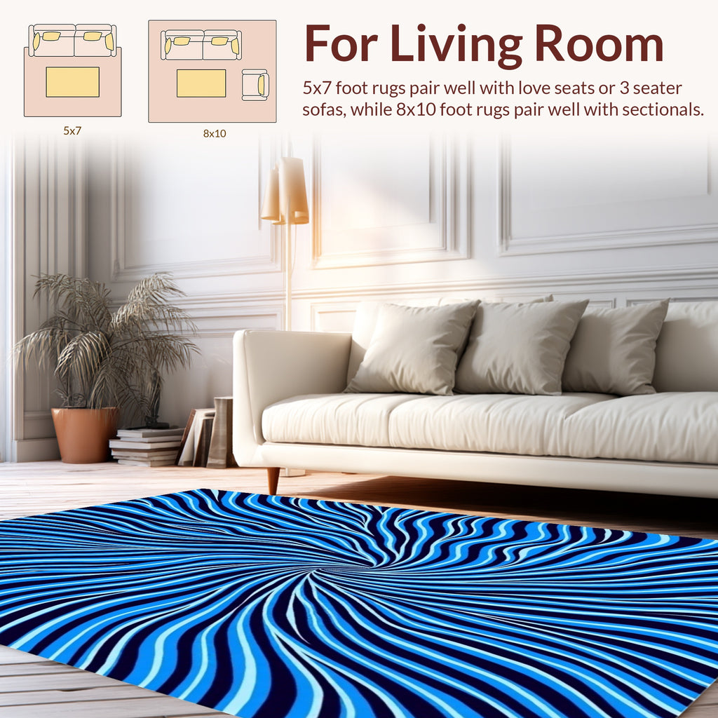 Vortex Blue Striped Optical Art Rug