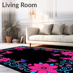 Vibrant Pink Blue Butterfly Floral Border Rug