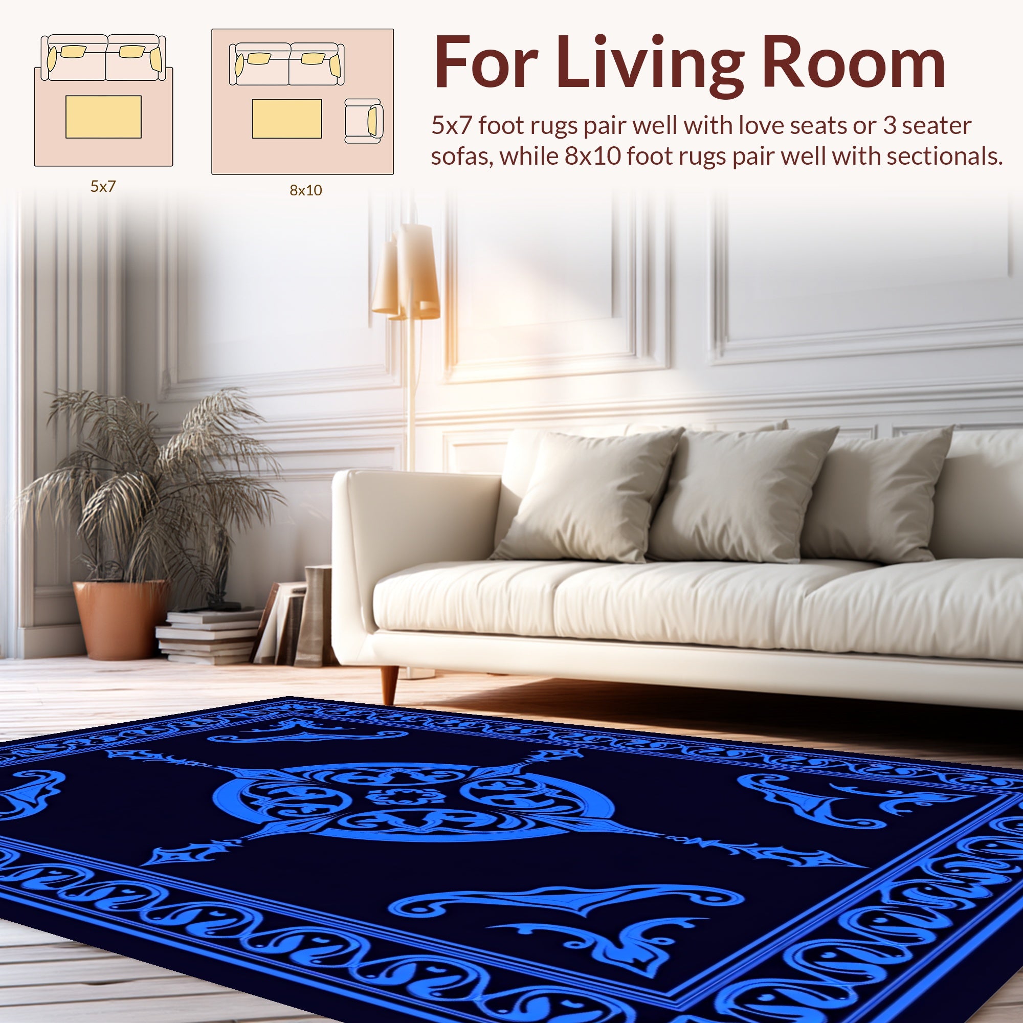 Ornate Blue Floral Medallion Design Rug