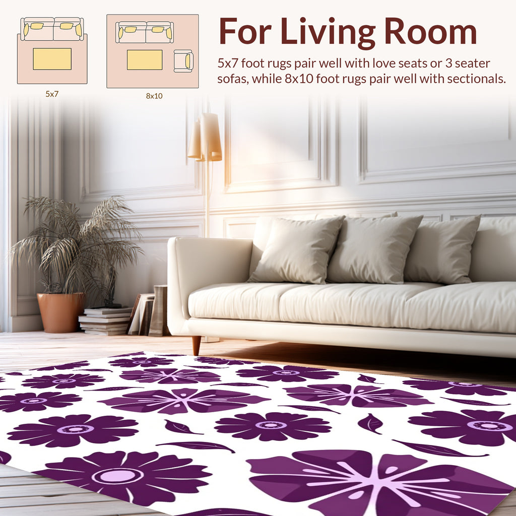 Vibrant Purple Floral Pattern Design Rug