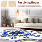 Bold Blue Floral Mandala Pattern Rug