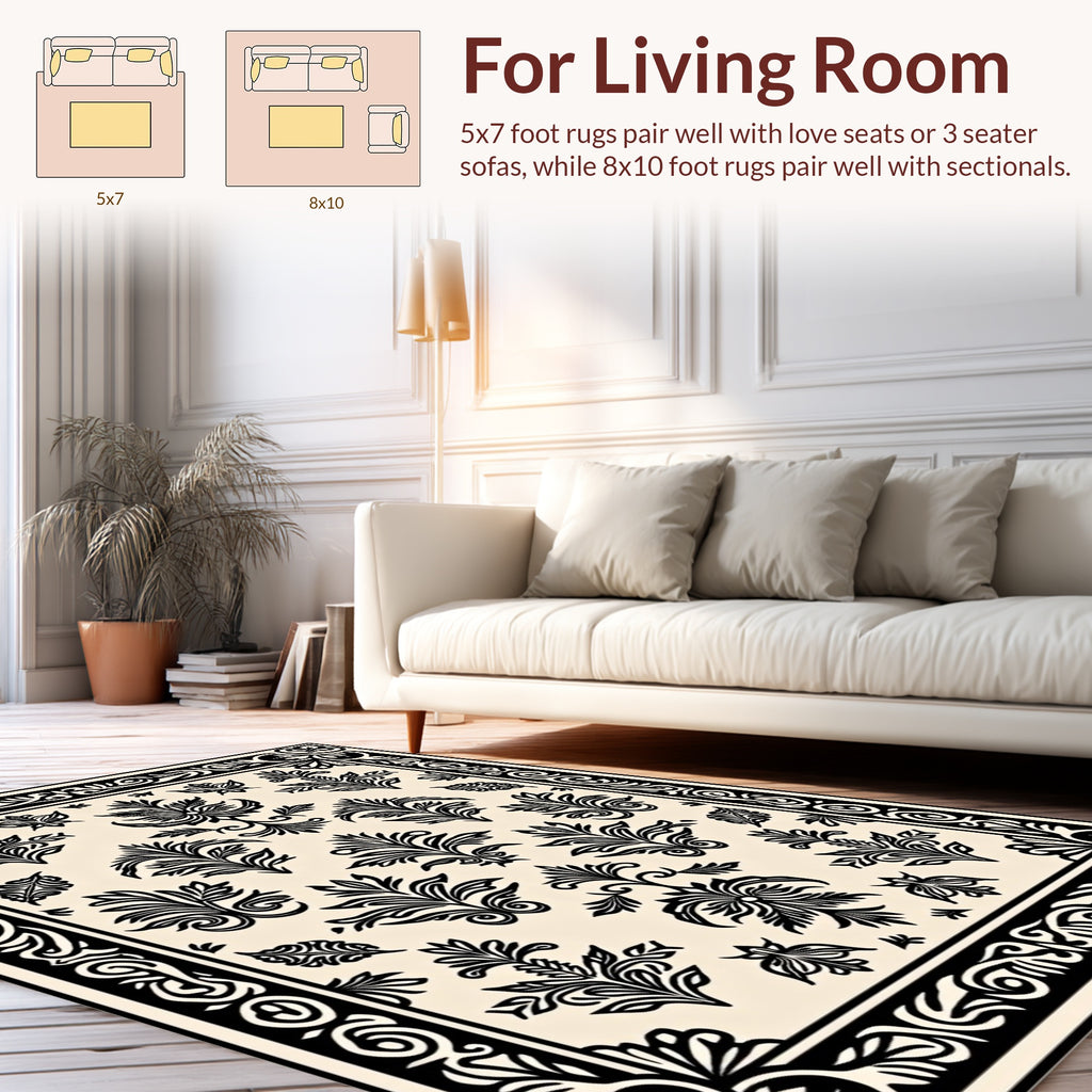 Ornate Traditional Floral Scrollwork Design Rug