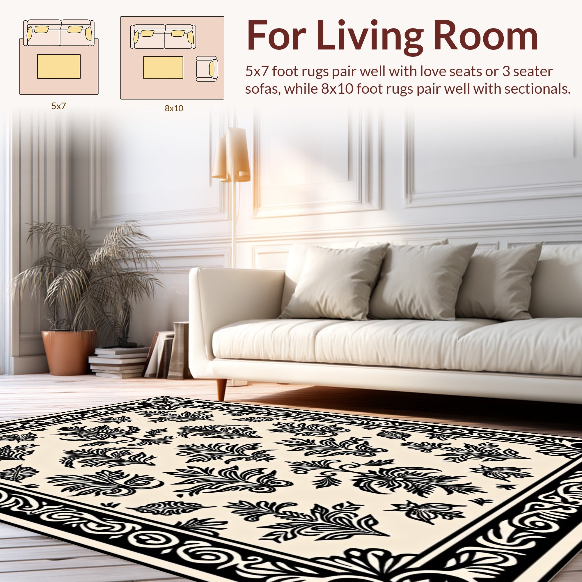 Ornate Traditional Floral Scrollwork Design Rug