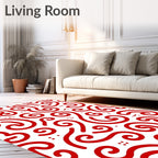 Crimson Swirls Abstract Whimsical Rug