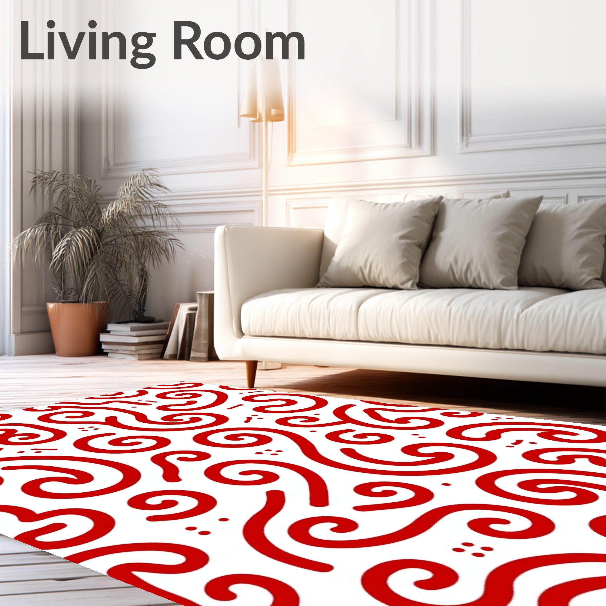 Crimson Swirls Abstract Whimsical Rug
