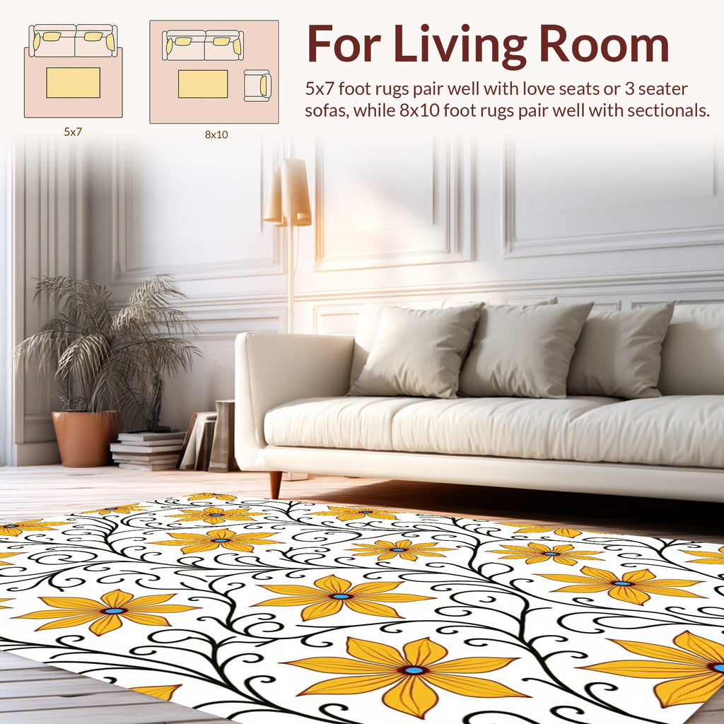 Yellow Floral Vine Pattern Rug
