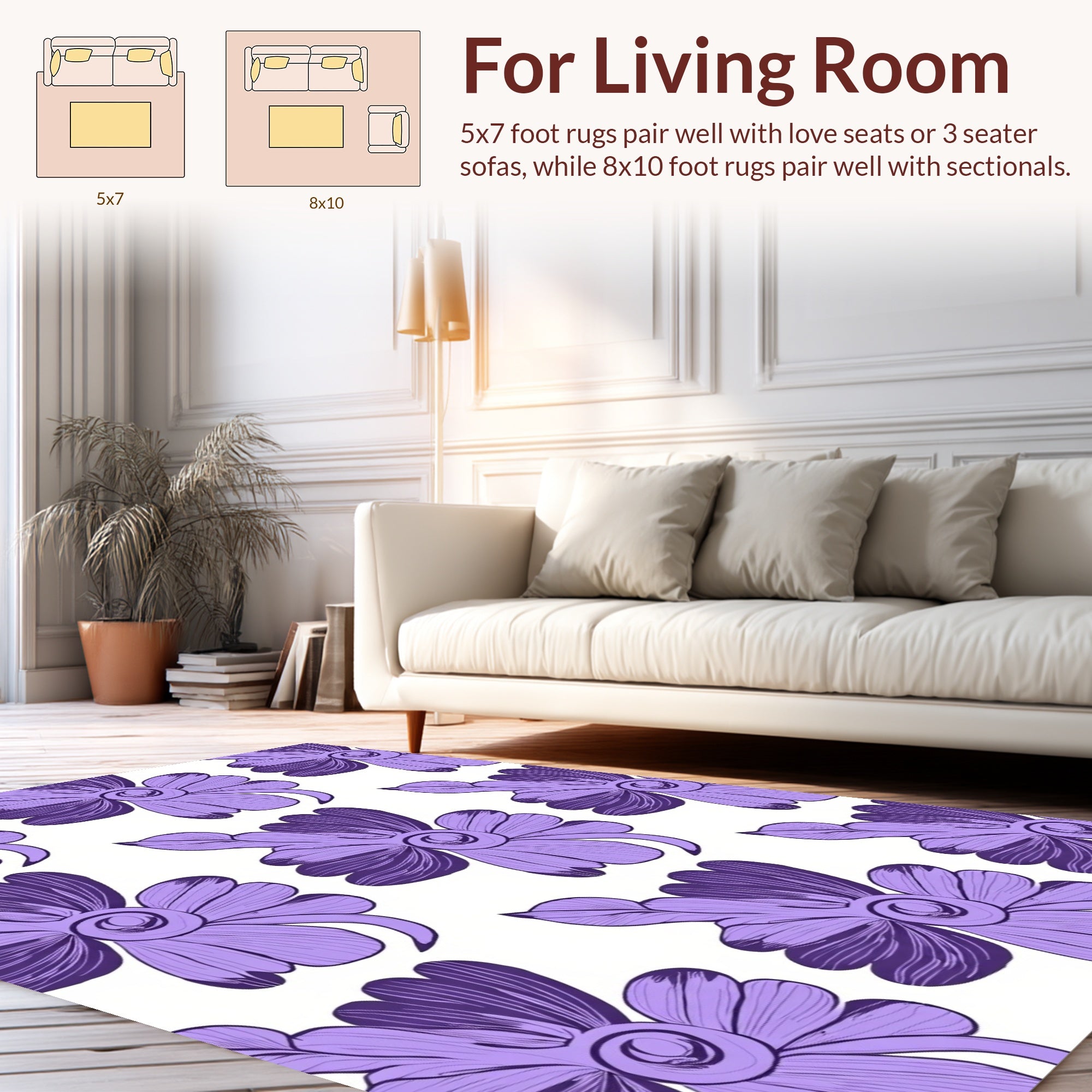 Charming Purple Floral Pattern Rug