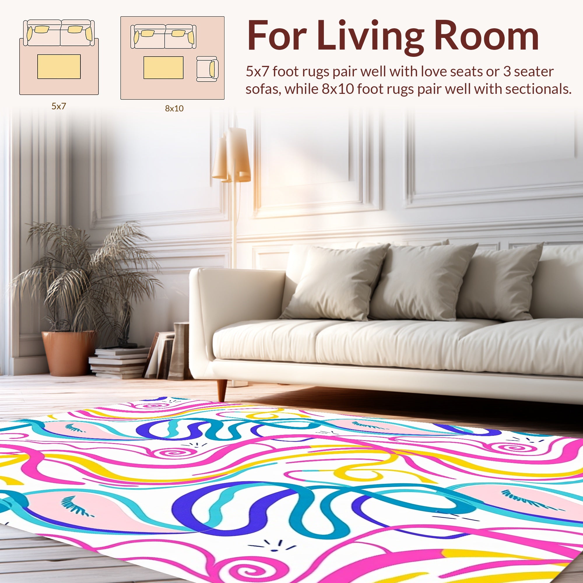 Playful Swirling Ribbon Abstract Design Rug