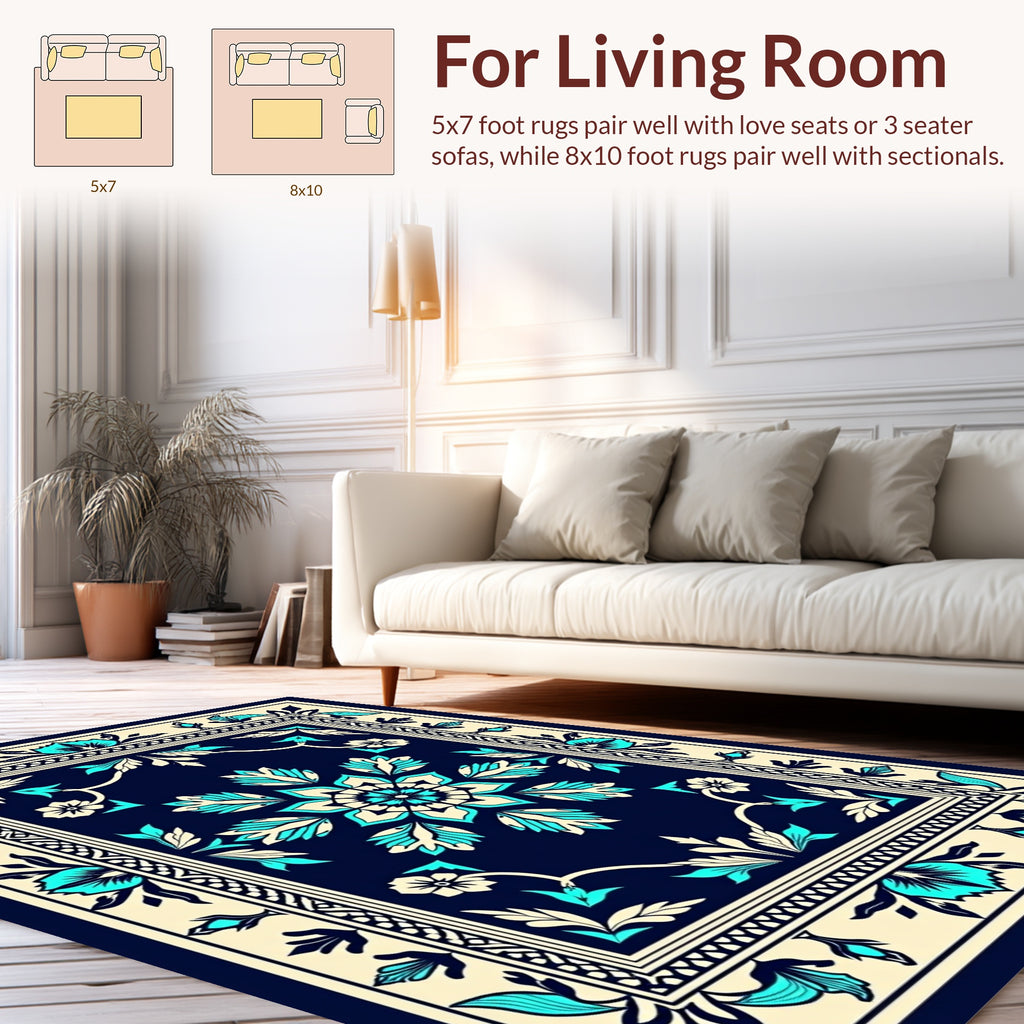 Traditional Floral Medallion Blue Ivory Rug