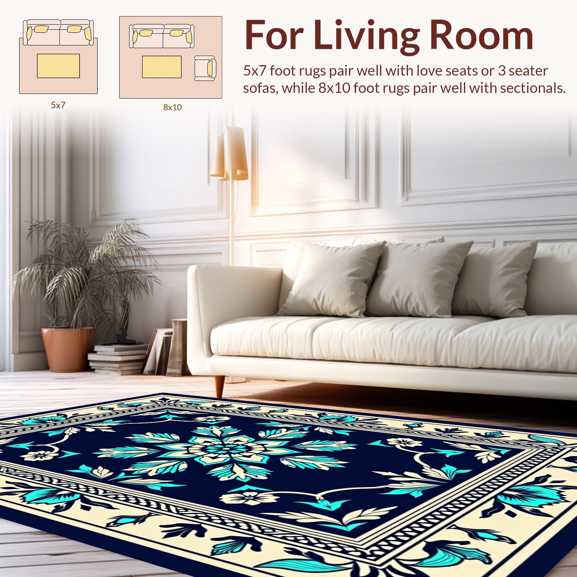 Traditional Floral Medallion Blue Ivory Rug