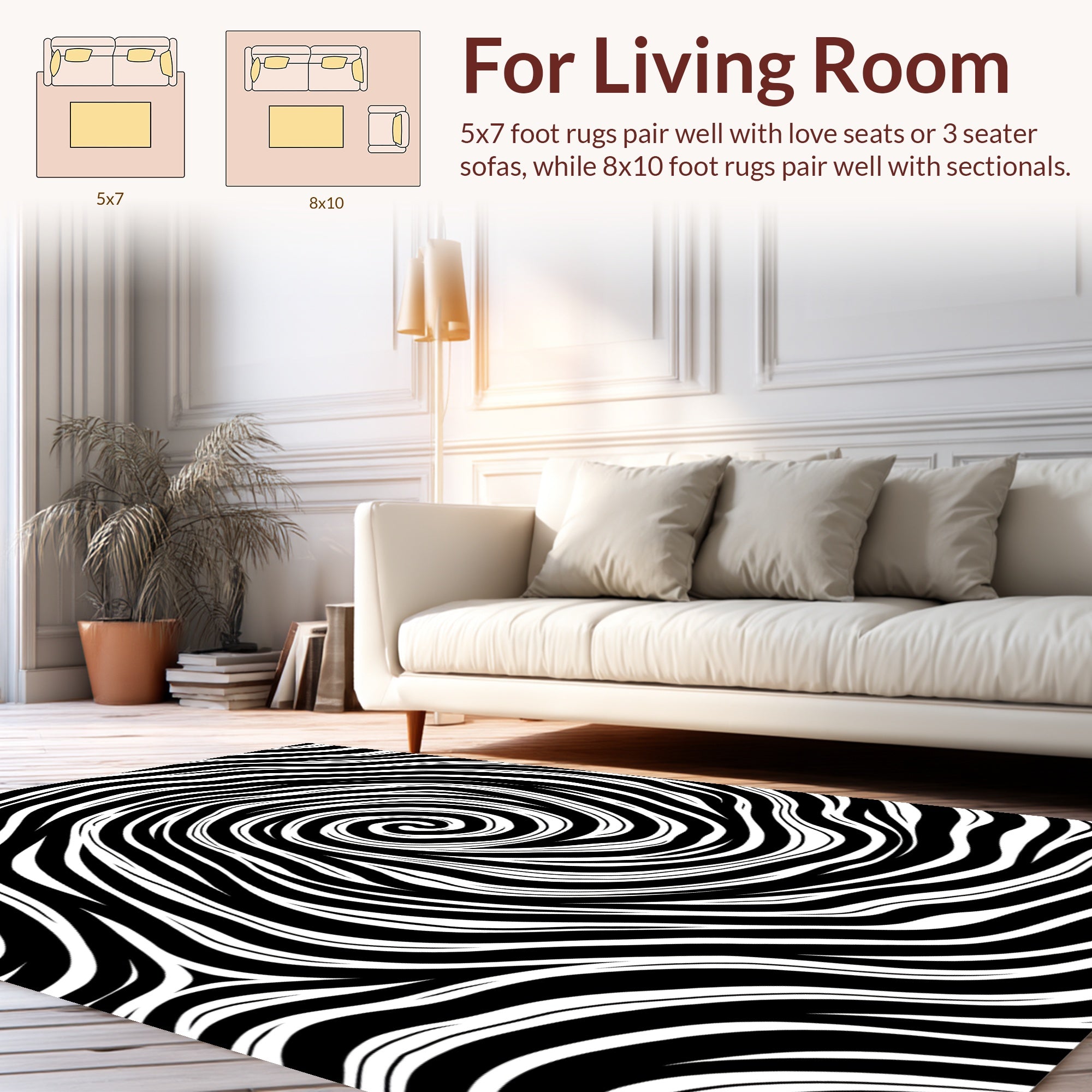 Black and White Swirl Pattern Rug