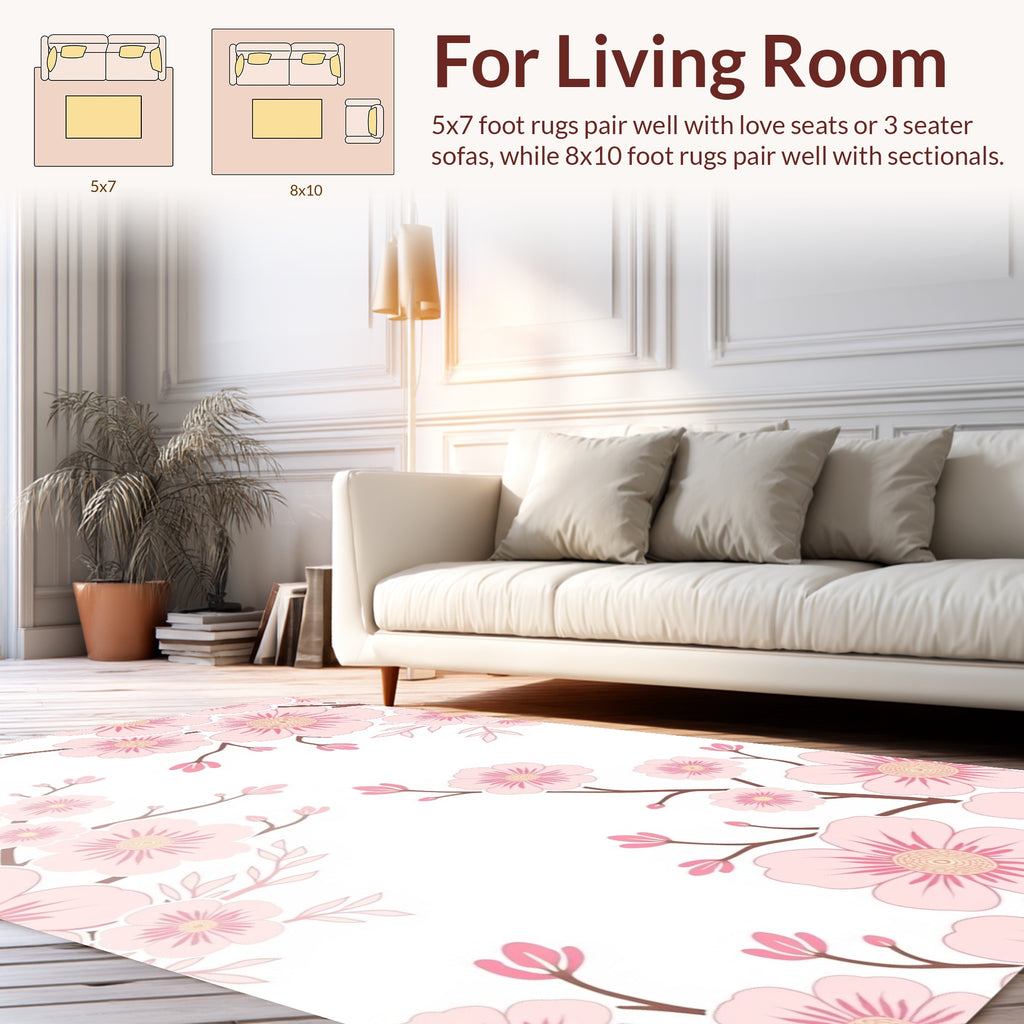 Pink Blossom Branch Pattern Rug